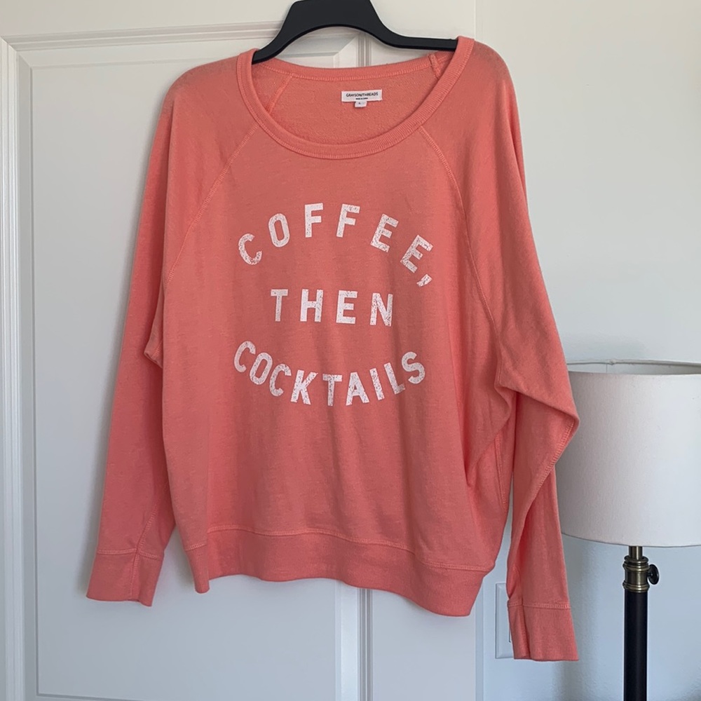 Sundry Coral 'Coffee, Then Cocktails' Scoop Neck Sweatshirt